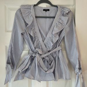 Small Pinstripe Crossover Blouse